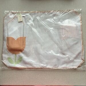 Vintage Sears White Peach Tulip Pocket Placemat and Napkin Set Cottagecore 2pc